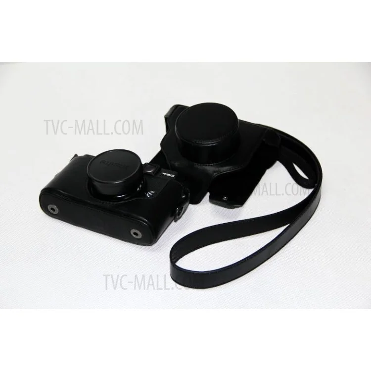 PU Leather Camera Protective Case Bag + Strap for Fuji X10/X20 Digital Camera - Black