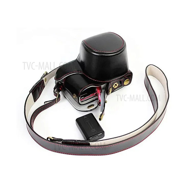 PU Leather Camera Case + Strap for Sony NEX-3N/Alpha a5000/Alpha a5100 with 16-50mm Lens - Black