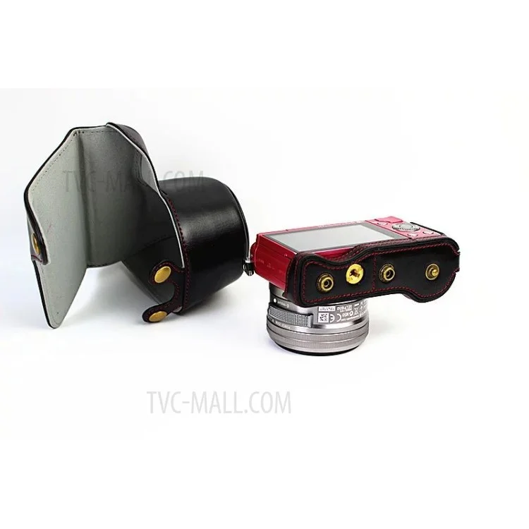 PU Leather Camera Case + Strap for Sony NEX-3N/Alpha a5000/Alpha a5100 with 16-50mm Lens - Black