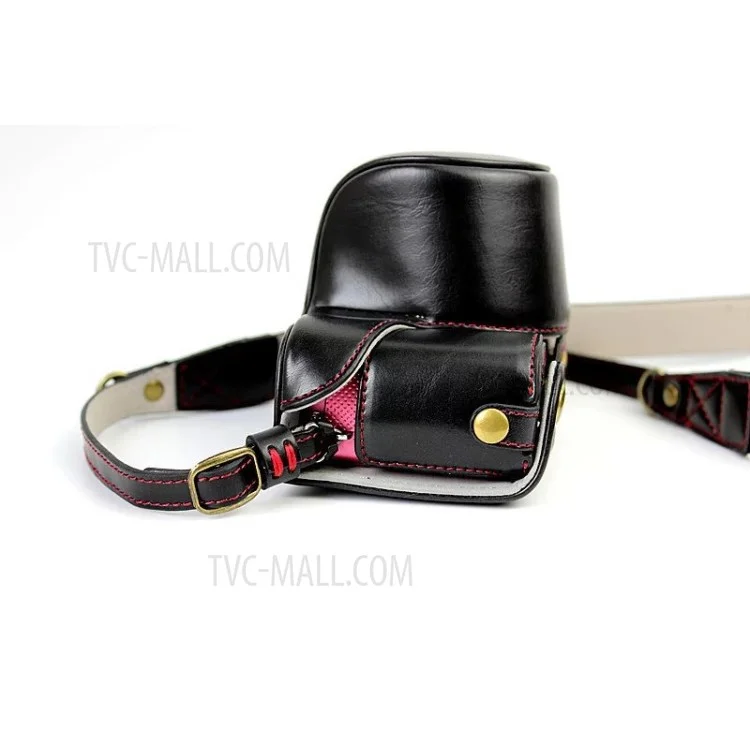 PU Leather Camera Case + Strap for Sony NEX-3N/Alpha a5000/Alpha a5100 with 16-50mm Lens - Black