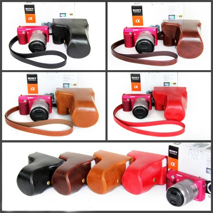 PU Leather Protective Camera Case Bag for Sony NEX-F3 18-55mm - Black