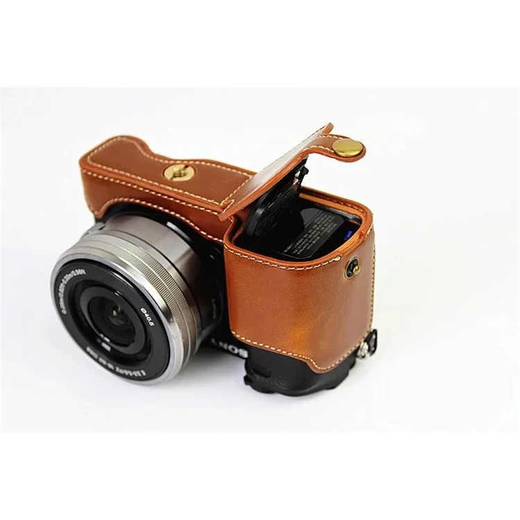 PU Leather Half Camera Case Protective Cover for Sony A6000/A6300 - Brown