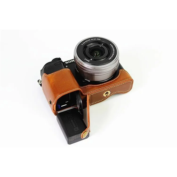 PU Leather Half Camera Case Protective Cover for Sony A6000/A6300 - Brown