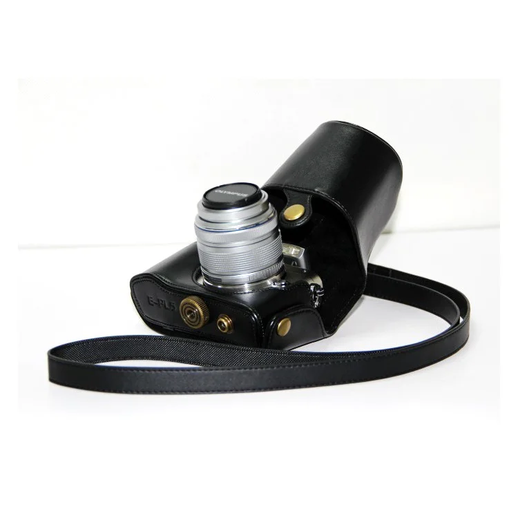 PU Leather Camera Protection Case + Strap for Olympus E-PL6/E-PL5/E-PM2 - Black