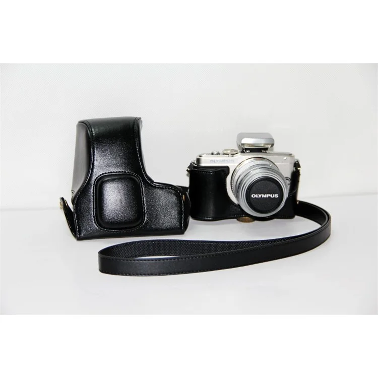 PU Leather Camera Protection Case + Strap for Olympus E-PL6/E-PL5/E-PM2 - Black