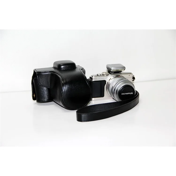 PU Leather Camera Protection Case + Strap for Olympus E-PL6/E-PL5/E-PM2 - Black
