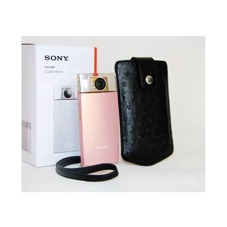 Ostrich Texture Vertical Leather Pouch Case with Hand Strap for Casio TR500 Sony KW1 - Black