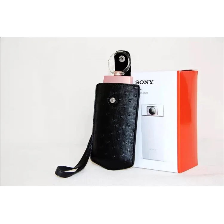 Ostrich Texture Vertical Leather Pouch Case with Hand Strap for Casio TR500 Sony KW1 - Black