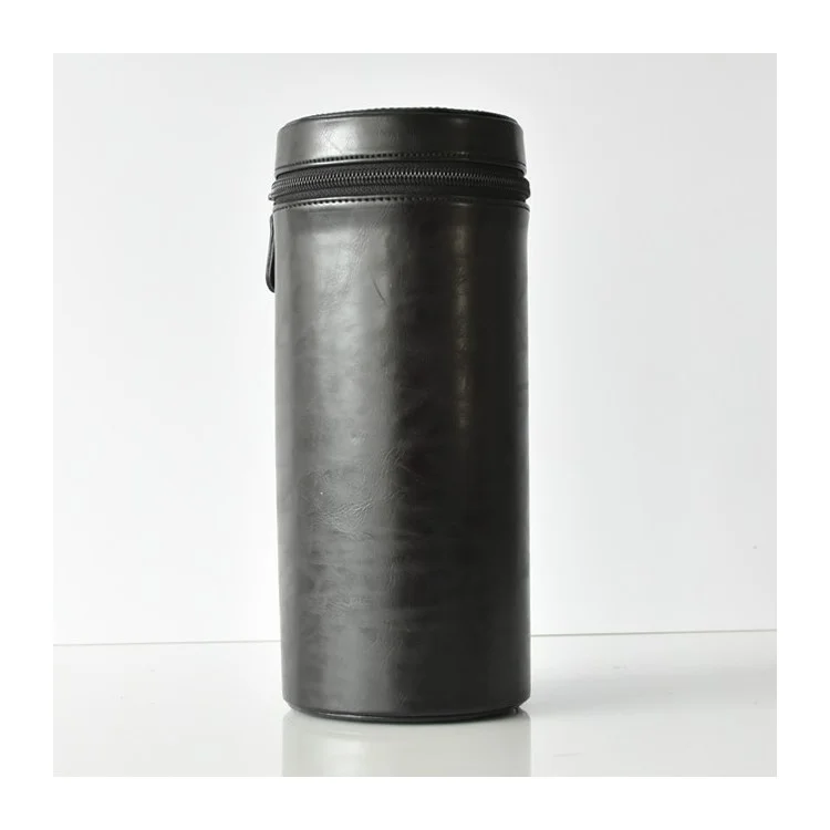 Camera Lens Bag Lens Pocket PU Leather Case for Nikon Canon Sony Fujifilm etc - Size: L / Black
