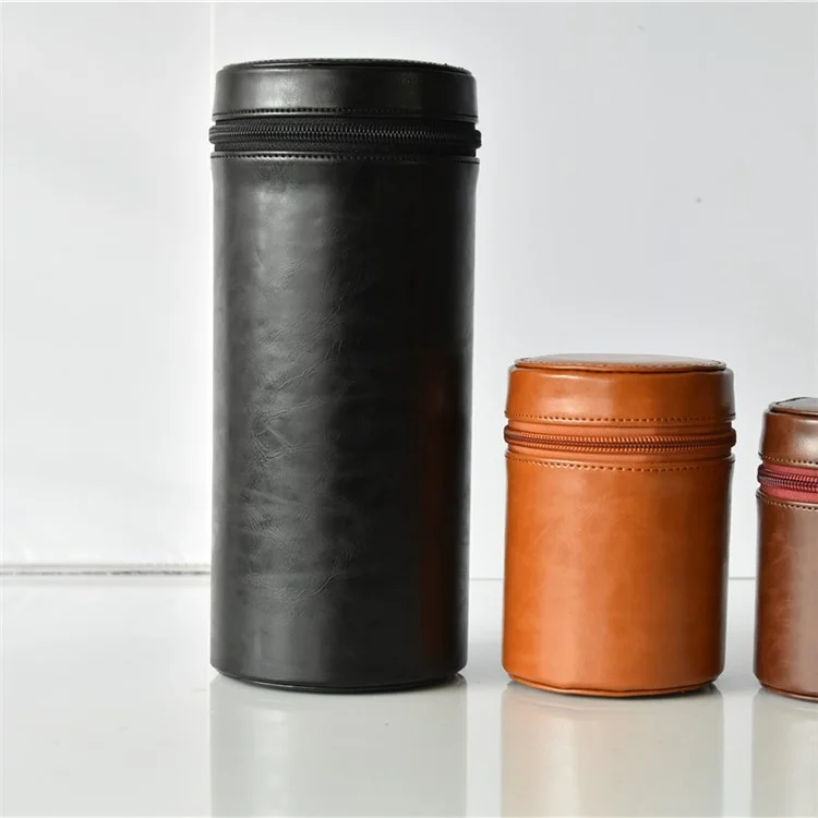 Camera Lens Bag Lens Pocket PU Leather Case for Nikon Canon Sony Fujifilm etc - Size: L / Black