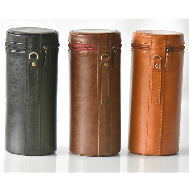 Camera Lens Bag Lens Pocket PU Leather Cover for Nikon Canon Sony Fujifilm etc - Size: L / Brown