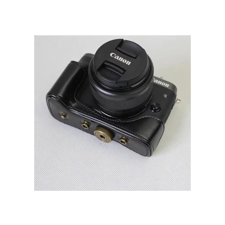 Custodia Per Fotocamera in Pelle PU Staccabile + Cinghia Per Canon EOS M6 (15-45mm) - Nero