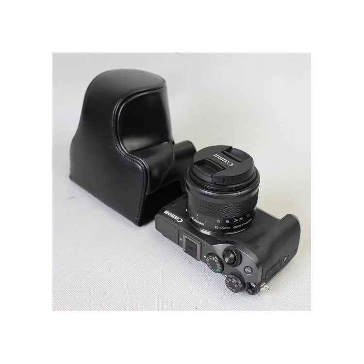 Custodia Per Fotocamera in Pelle PU Staccabile + Cinghia Per Canon EOS M6 (15-45mm) - Nero