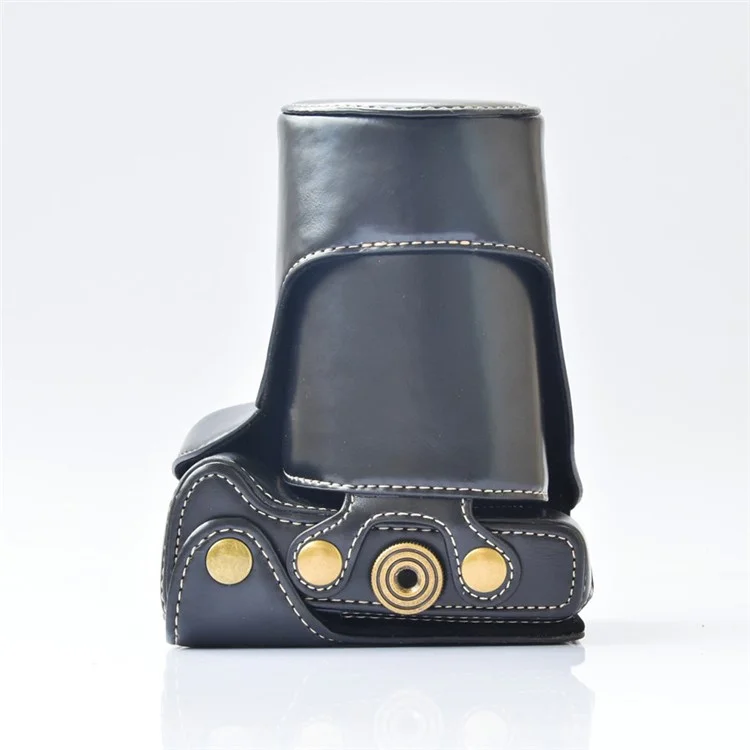 Detachable PU Leather Camera Case + Strap for Canon EOS M6 (18-55mm) - Black