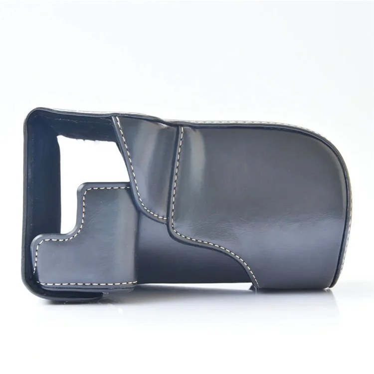 Detachable PU Leather Camera Case + Strap for Canon EOS M6 (18-55mm) - Black