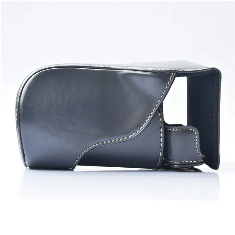 Detachable PU Leather Camera Case + Strap for Canon EOS M6 (18-55mm) - Black