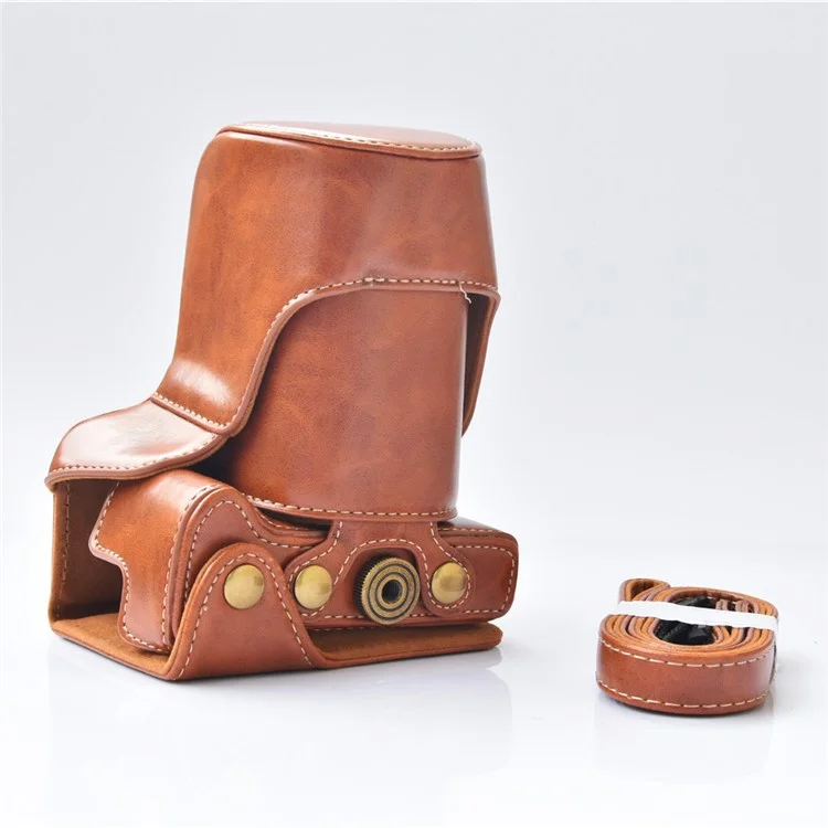 Copertina Per Fotocamera in Pelle PU Staccabile + Cinturino Per Canon EOS M6 (18-55mm) - Marrone