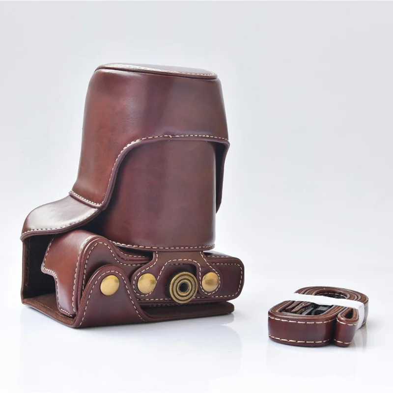 Detachable PU Leather Camera Shell + Strap for Canon EOS M6 (18-55mm) - Coffee