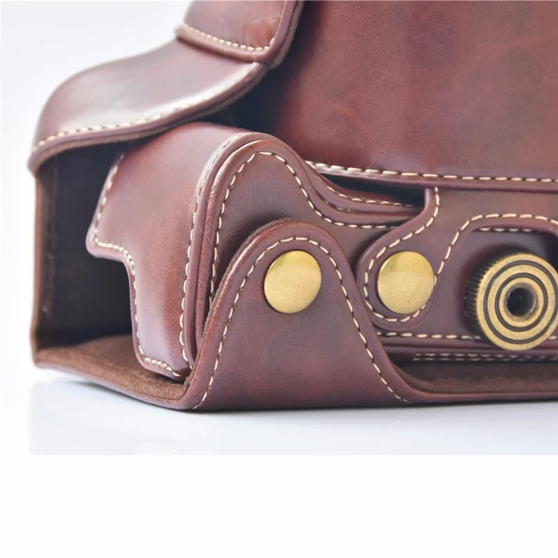 Detachable PU Leather Camera Shell + Strap for Canon EOS M6 (18-55mm) - Coffee