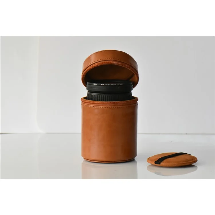 Camera Lens Bag Lens Pocket PU Leather Cover for Nikon Canon Sony Fujifilm etc - Size: S / Brown