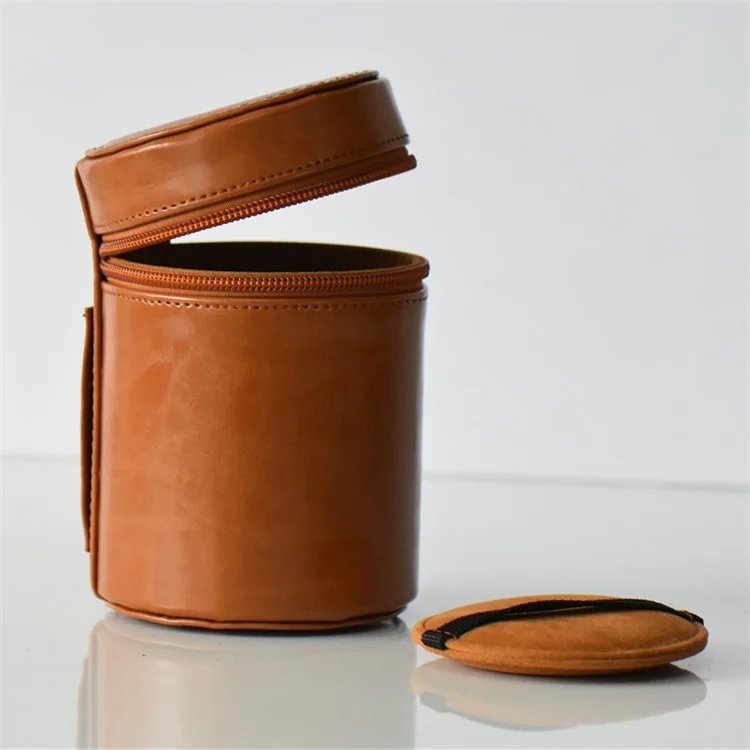 Camera Lens Bag Lens Pocket PU Leather Cover for Nikon Canon Sony Fujifilm etc - Size: S / Brown