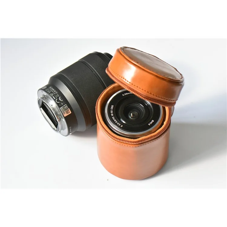 Caméra Lentilles de L'objectif de la Lentille de Poche pu en Cuir PU en Cuir Pour Nikon Canon Sony Fujifilm, Etc. - Taille: S / Brun