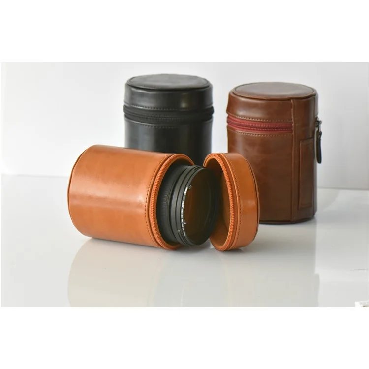 Camera Lens Bag Lens PU Leather Protective Case for Nikon Canon Sony Fujifilm etc - Size: S / Coffee