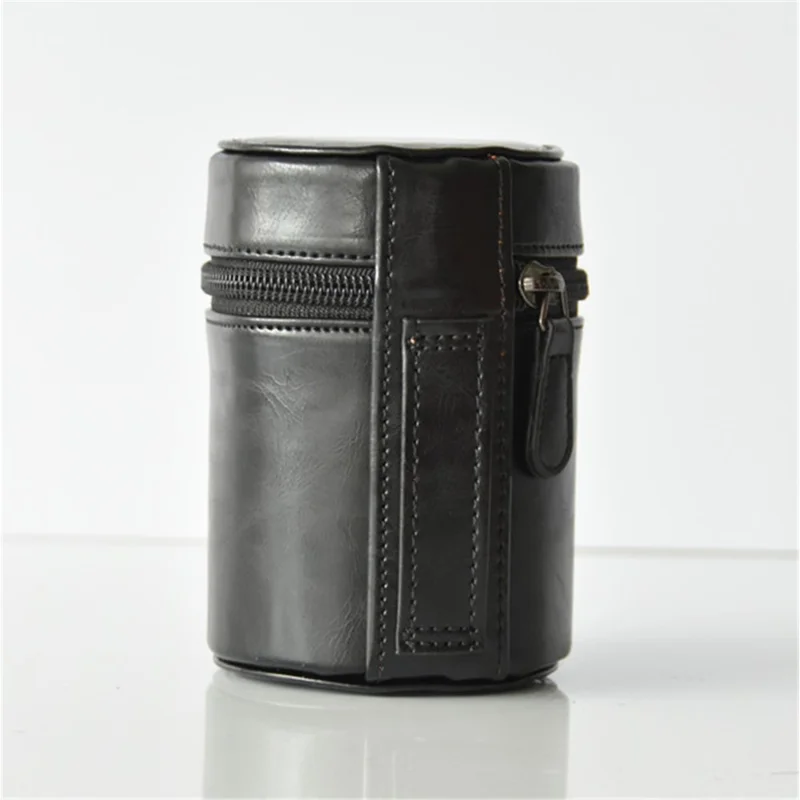 Camera Lens Pocket PU Leather Case for Nikon Canon Sony Fujifilm etc - Size: M / Black