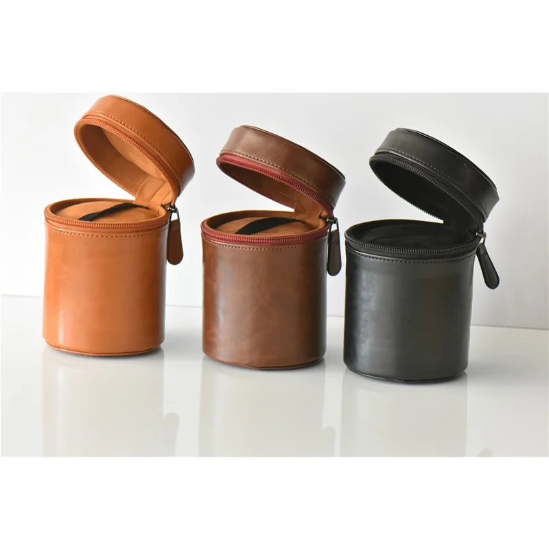 Camera Lens Pocket PU Leather Case for Nikon Canon Sony Fujifilm etc - Size: M / Black