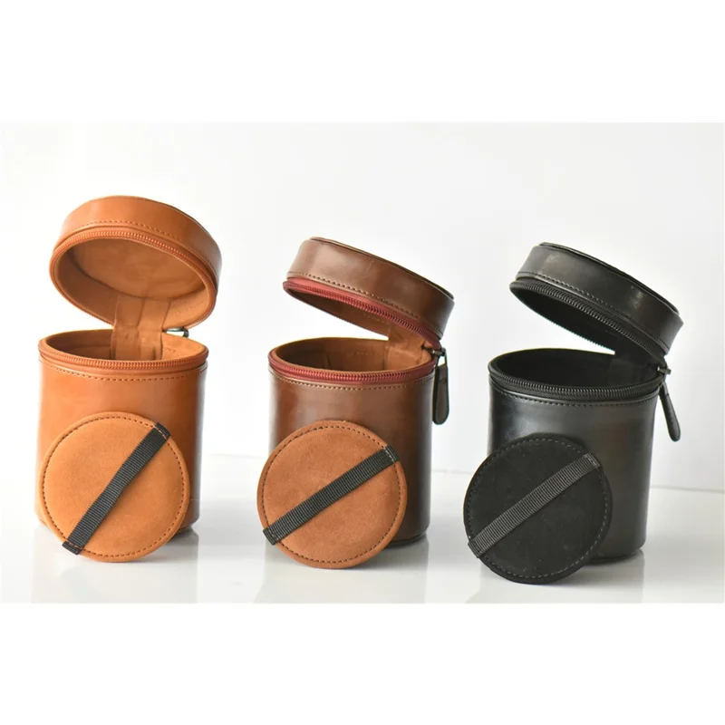 Camera Lens Pocket PU Leather Case for Nikon Canon Sony Fujifilm etc - Size: M / Black