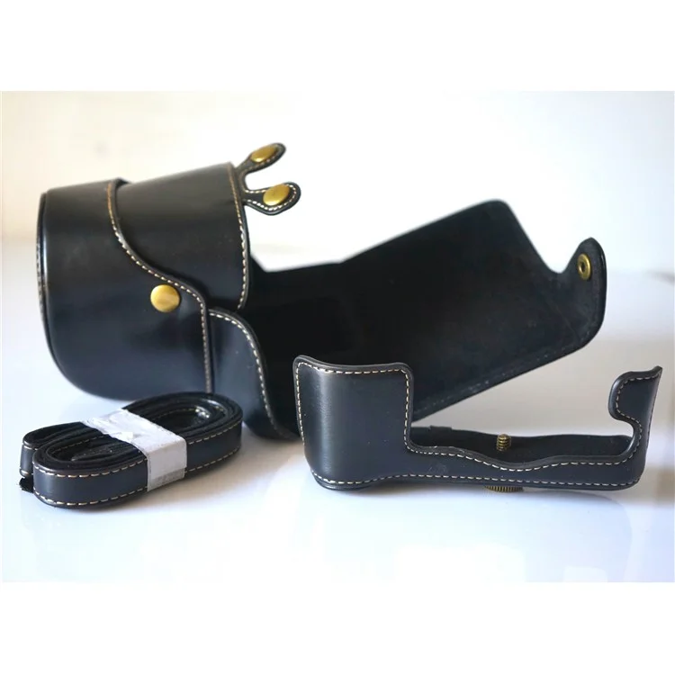 Detachable PU Leather Camera Case + Strap for Fuji Fujifilm X-T2 - Black