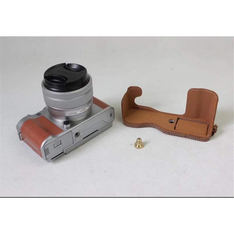 PU-läder halvskalväska för Fujifilm X-A5 digitalkamera - Brun