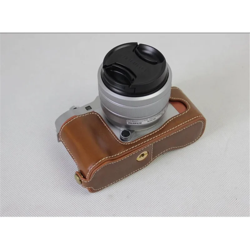 PU-läder halvskalväska för Fujifilm X-A5 digitalkamera - Brun