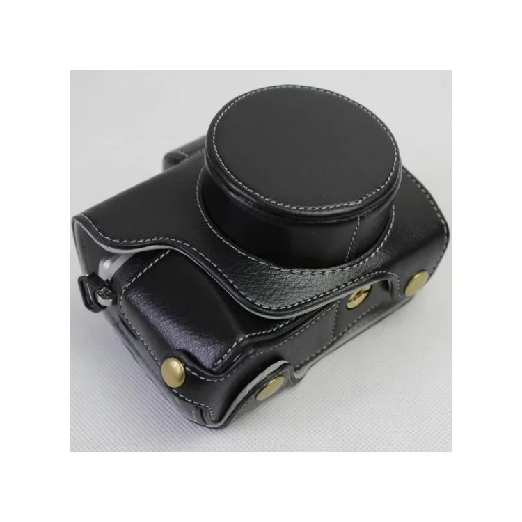 Genuine Cowhide Leather Camera Protection Case for Olympus OMD E-M10III - Black