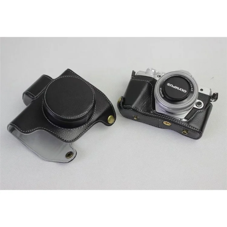 Genuine Cowhide Leather Camera Protection Case for Olympus OMD E-M10III - Black