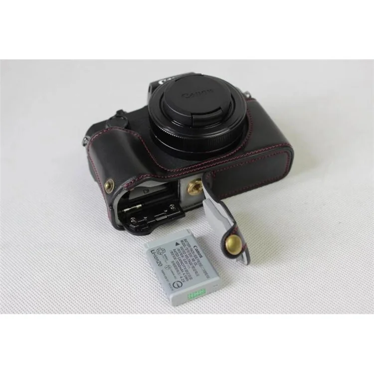 PU Leather Half Camera Case Bag for Canon Powershot G1XIII - Black