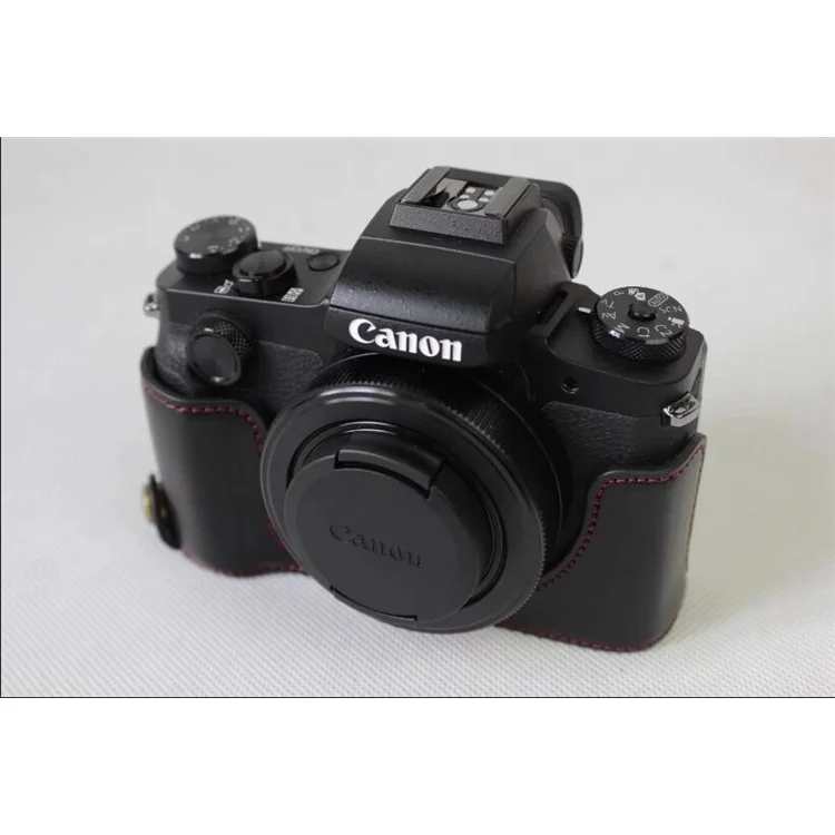 PU Leather Half Camera Case Bag for Canon Powershot G1XIII - Black