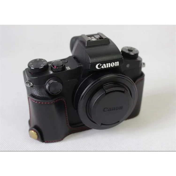 PU Leather Half Camera Case Bag for Canon Powershot G1XIII - Black