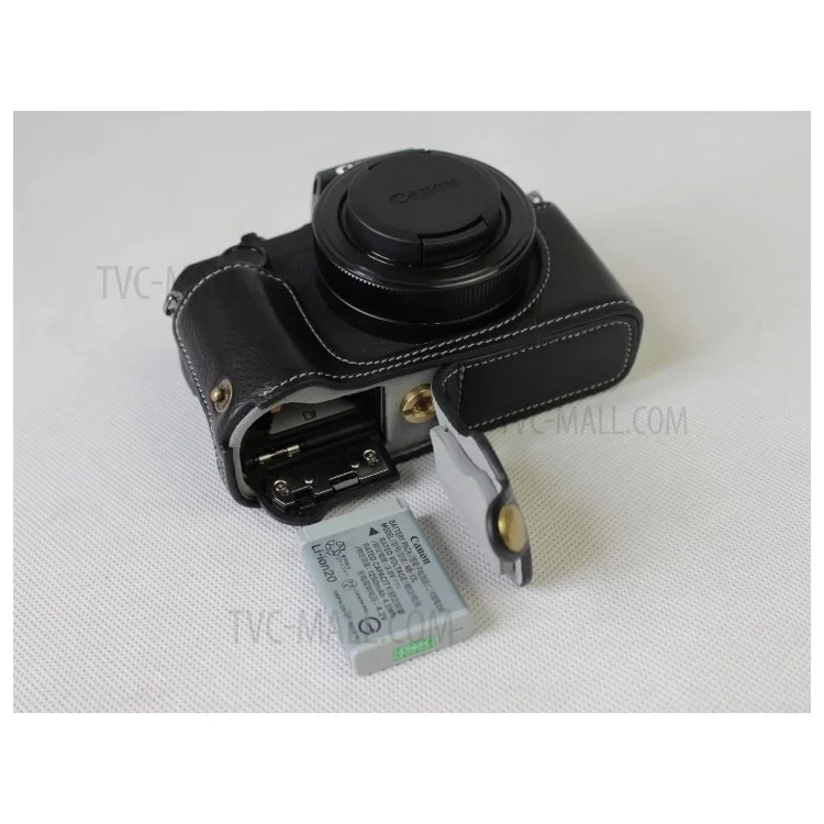 Genuine Leather Half Camera Case Bag Cover Protector for Canon G1X Mark III - Black