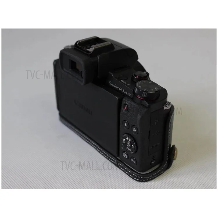 Genuine Leather Half Camera Case Bag Cover Protector for Canon G1X Mark III - Black