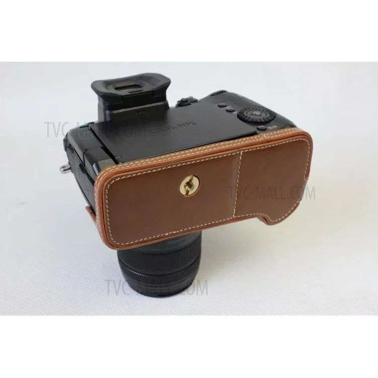 PU Leather Half Camera Case Bag for Panasonic DMC-GH5GK - Brown