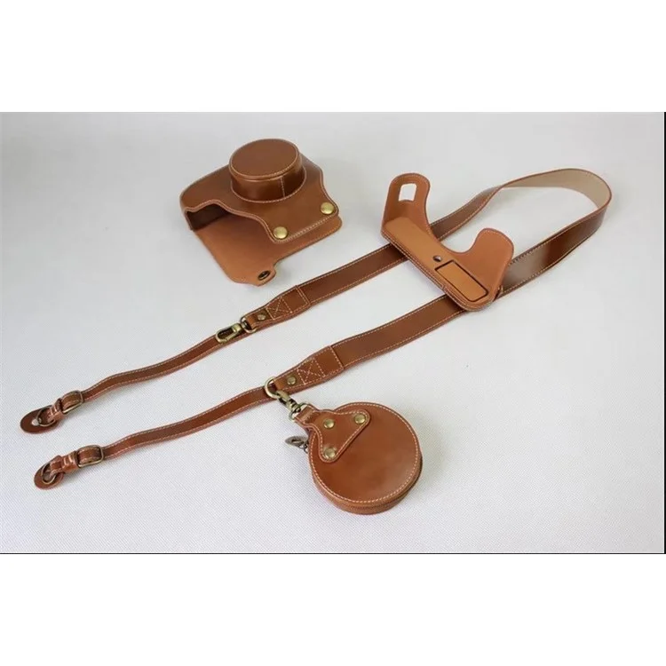 PU Leather Camera Protection Cover Bag + Strap + Camera Lens Bag for Fujifilm X100F - Brown
