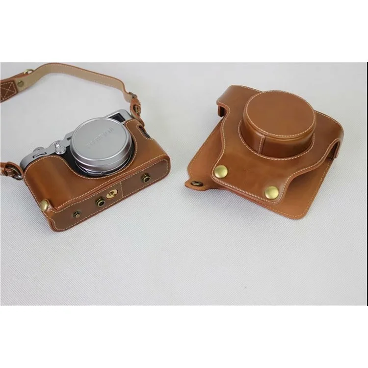 PU Leather Camera Protection Cover Bag + Strap + Camera Lens Bag for Fujifilm X100F - Brown