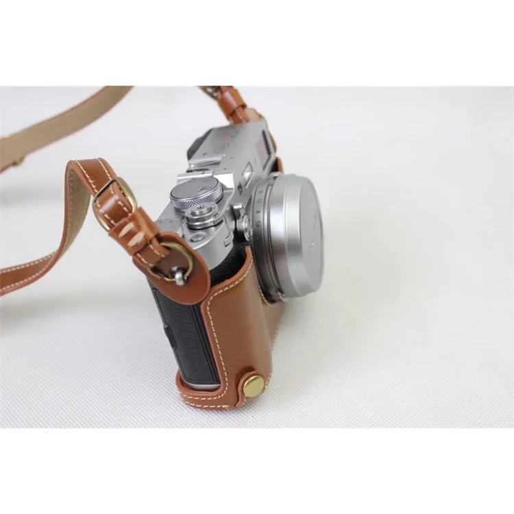 PU Leather Camera Protection Cover Bag + Strap + Camera Lens Bag for Fujifilm X100F - Brown