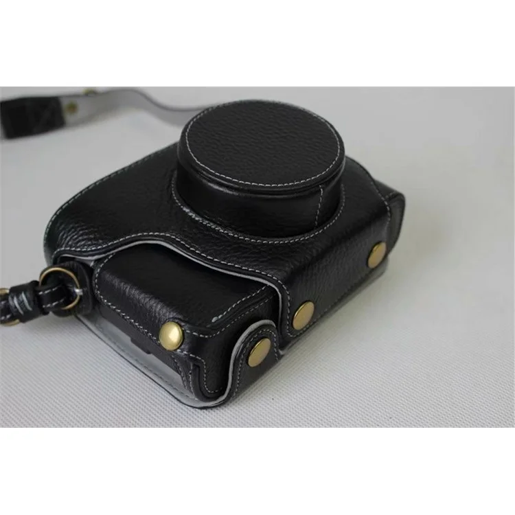 Genuine Leather Camera Protective Case Bag + Strap + Camera Lens Bag for Fujifilm X100F - Black