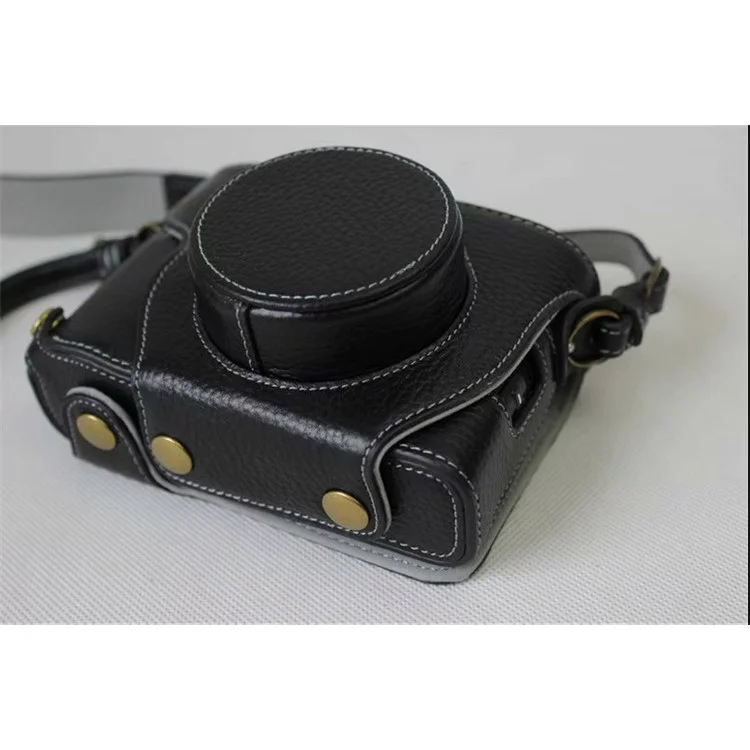 Genuine Leather Camera Protective Case Bag + Strap + Camera Lens Bag for Fujifilm X100F - Black