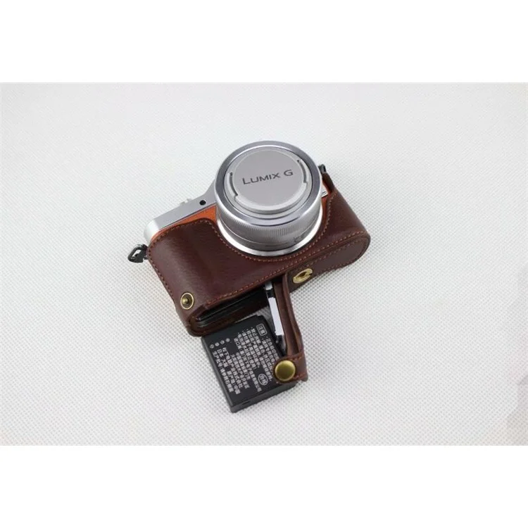 Coffee - Genuine Leather Half Camera Protective Cover Pouch for Panasonic GF7/GF8/GF9/GF10