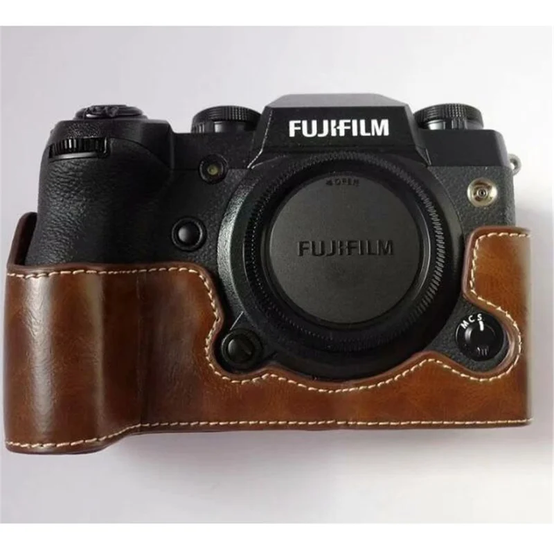 PU Leather Camera Half Bottom Case Protective Shell for Fujifilm X-H1 - Coffee