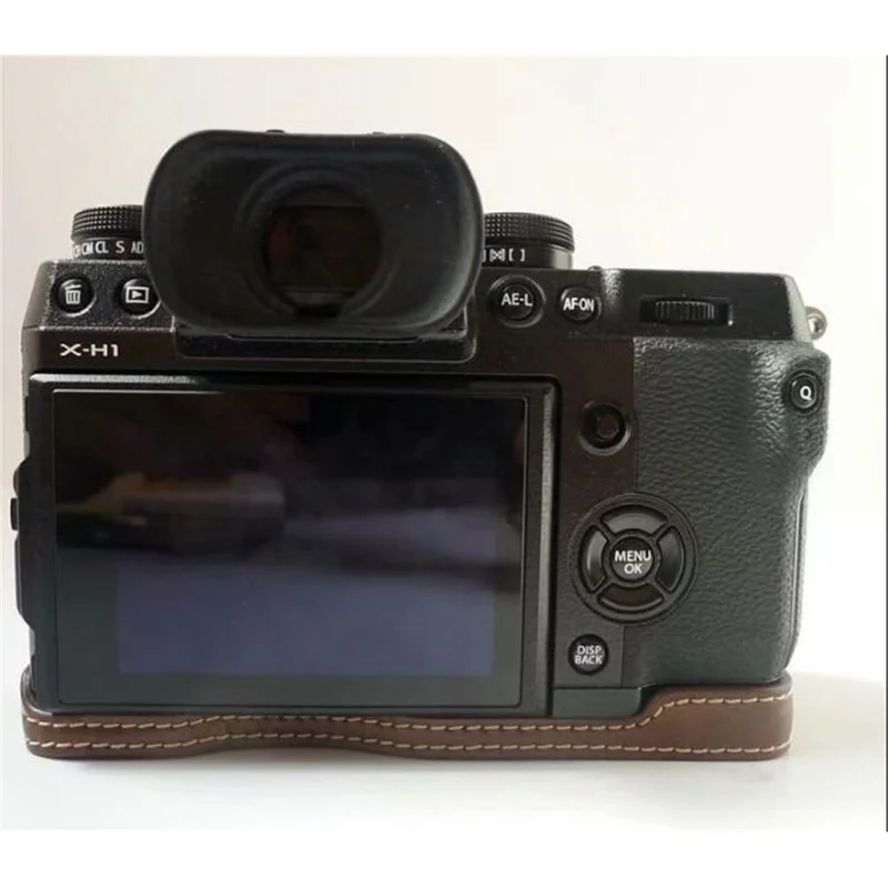 PU Leather Camera Half Bottom Case Protective Shell for Fujifilm X-H1 - Coffee