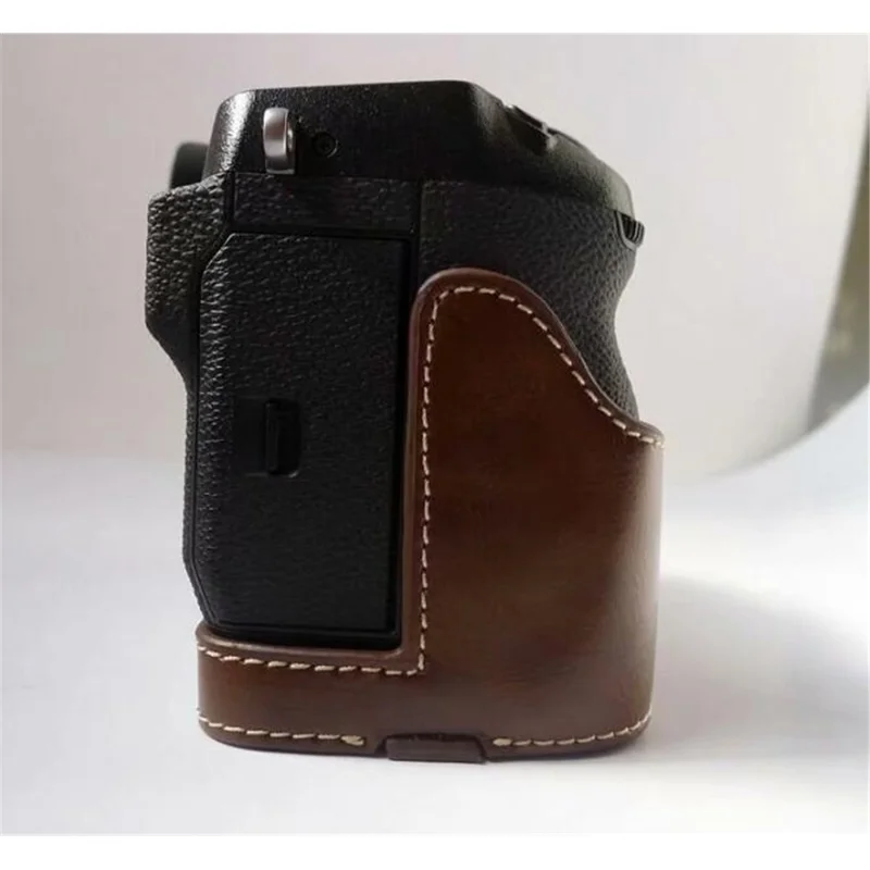 PU Leather Camera Half Bottom Case Protective Shell for Fujifilm X-H1 - Coffee